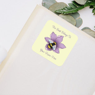 Bumblebee Lavender Flowers Yellow Square Sticker