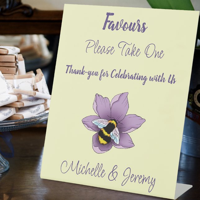 Bumblebee Lavender Flowers Yellow Wedding Favours Pedestal Sign (Creator Uploaded)