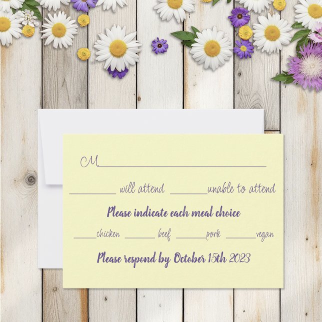 Bumblebee Lavender Flowers Yellow Wedding RSVP Card (Creator Uploaded)