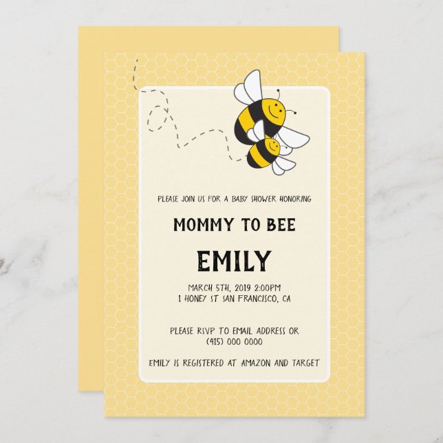 Bumblebee mummy to be baby shower invitation (Front/Back)