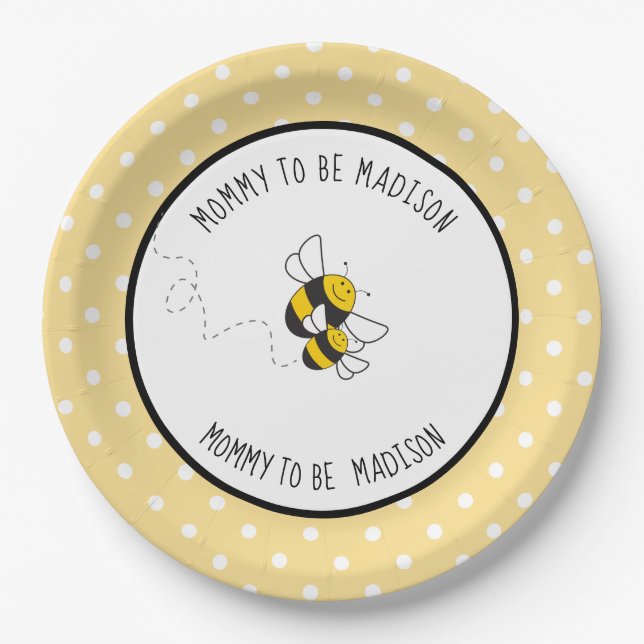 Bumblebee mummy to bee baby shower plates (Front)