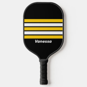 Bumblebee Nostalgic Across Striping with Name Pickleball Paddle