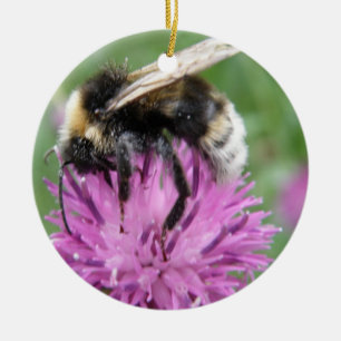Bumblebee on a Thistle Custom Birthday Ceramic Tree Decoration