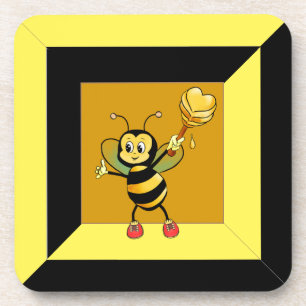  Bumblebee on Black & Yellow Geometric Shape Coaster