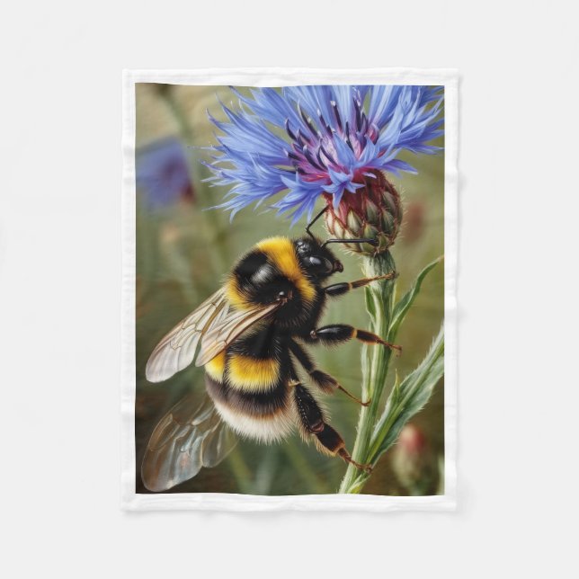 Bumblebee on Blue Flower Blanket (Front)