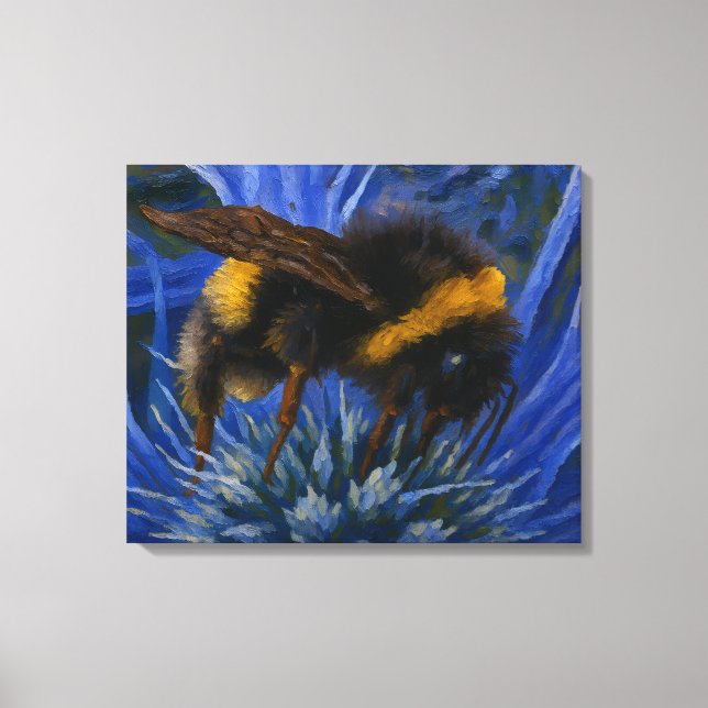 Bumblebee on Blue Thistle Canvas Print (Front)