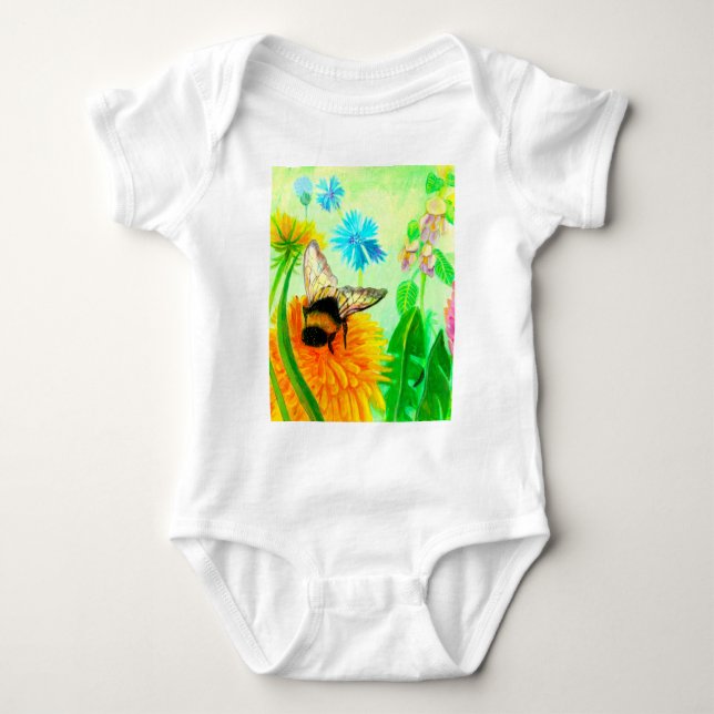 Bumblebee on dandelion  baby bodysuit (Front)