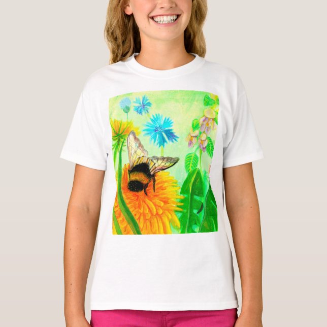 Bumblebee on dandelion  Girls' T-Shirt (Front)