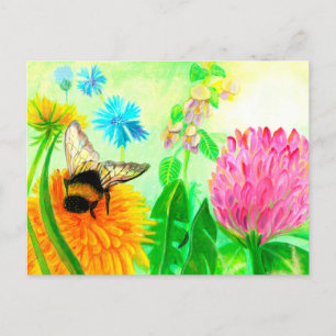 Bumblebee on dandelion  holiday postcard