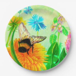 Bumblebee on dandelion paper plate