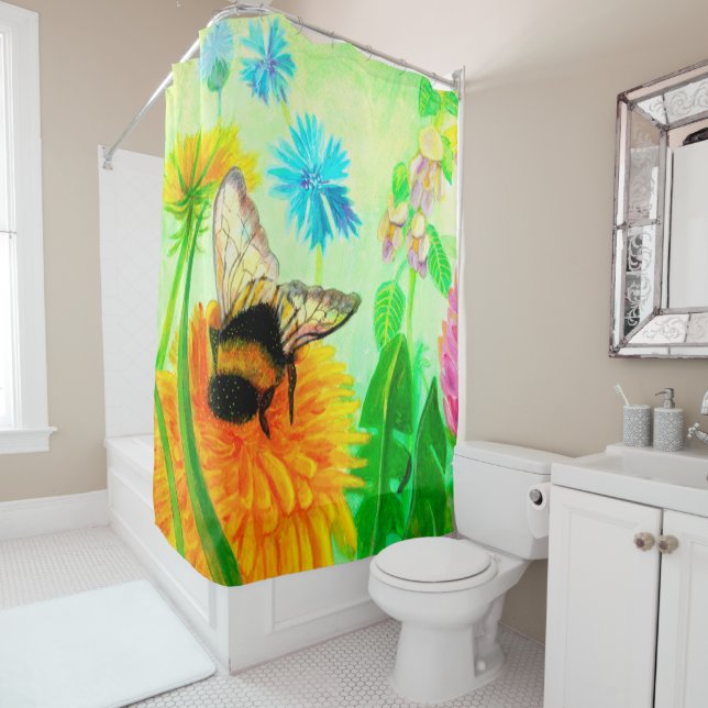Bumblebee on dandelion  shower curtain (In Situ)