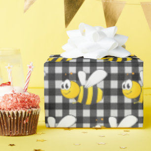 Bumblebee On Gingham  Wrapping Paper