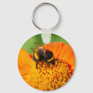 Bumblebee On Orange Flower Key Ring