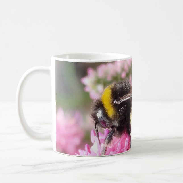 Bumblebee on Pink Flowers  Coffee Mug (Left)