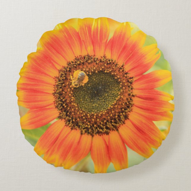Bumblebee on sunflower, Community Garden Round Cushion (Front)