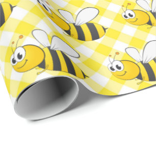 Bumblebee On Yellow Gingham  Wrapping Paper