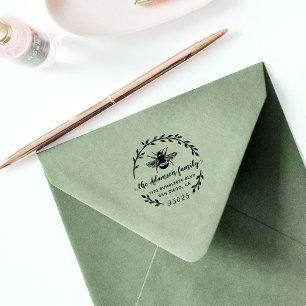 Bumblebee & Rustic Wreath   Family Name Address Self-inking Stamp
