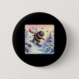 Bumblebee Snowboarding Past Frost Covered Flowers. 6 Cm Round Badge