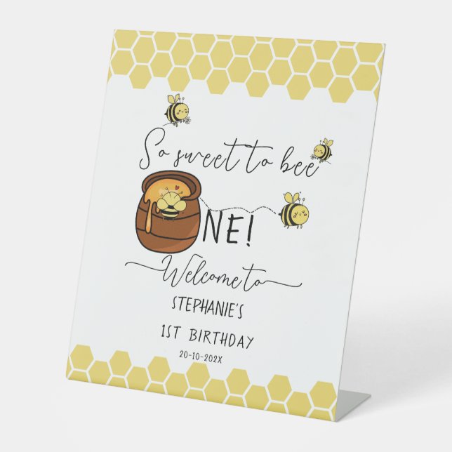 Bumblebee So Sweet To Bee One 1st Birthday Welcome Pedestal Sign (Front)