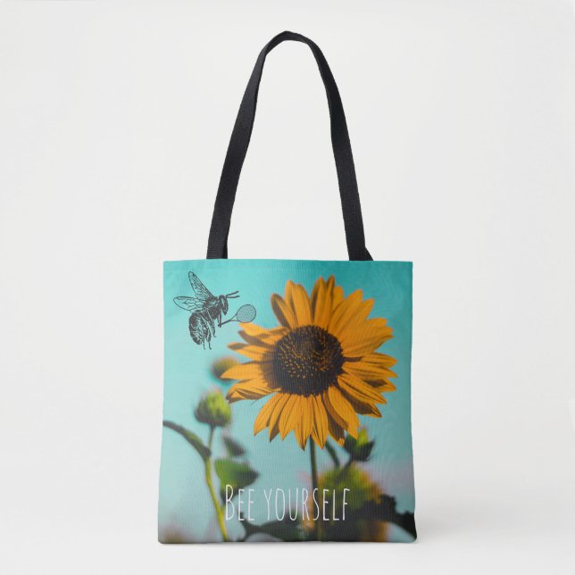 Bumblebee Tennis Player With Sunflower and Text Tote Bag (Front)