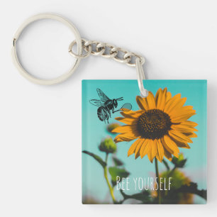 Bumblebee Tennis Player with Sunflower Key Ring