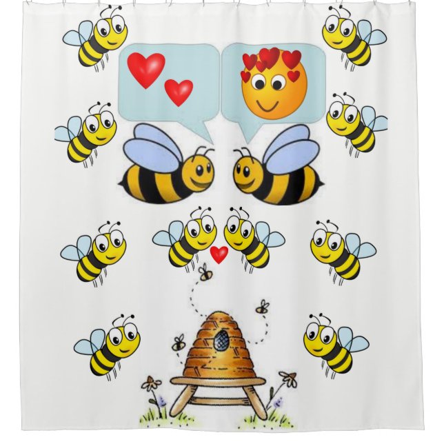 Bumblebee white yellow childrens showercurtain shower curtain (Front)