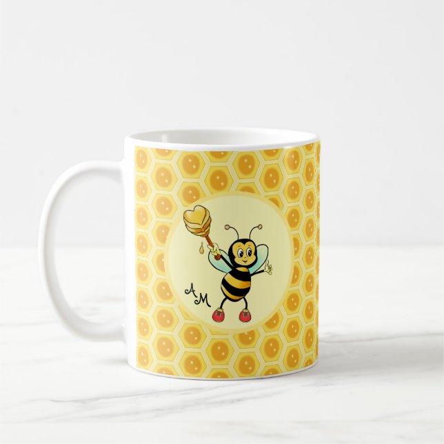 Bumblebee with Heart & Monogram Coffee Mug (Left)