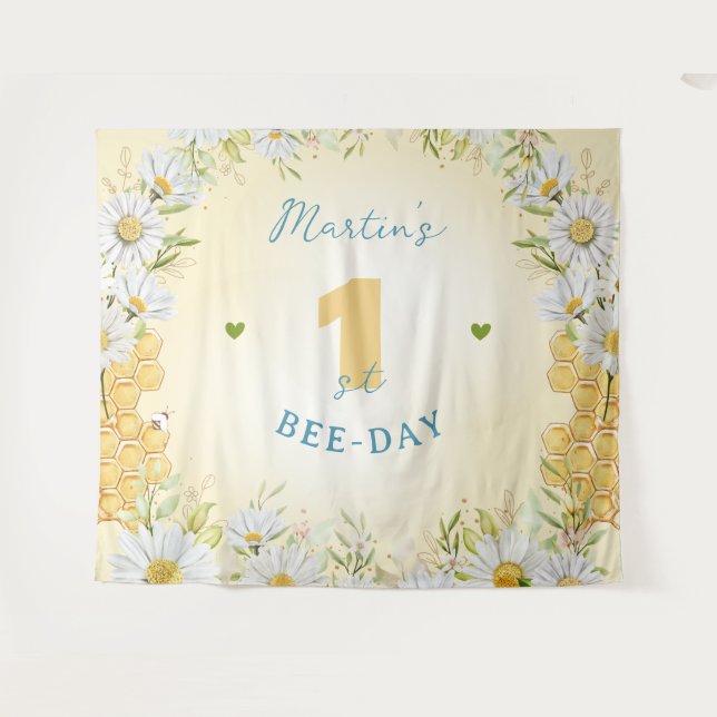 Bumblebee Yellow Boy One 1st First Birthday Party Tapestry (Front (Horizontal))