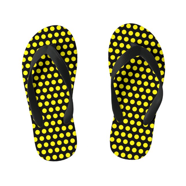 Bumblebee Yellow Polka Dots Black Custom Colours Kid's Jandals (Footbed)
