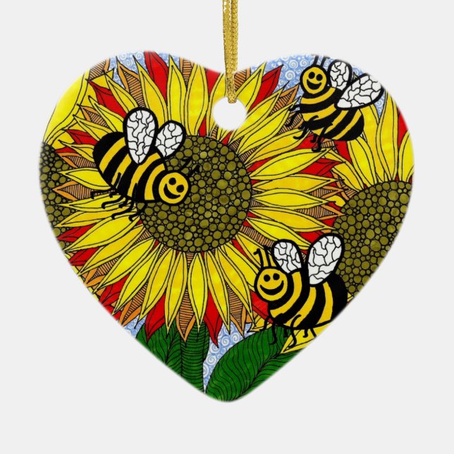 Bumblebees and Sunflowers Ornament (Front)