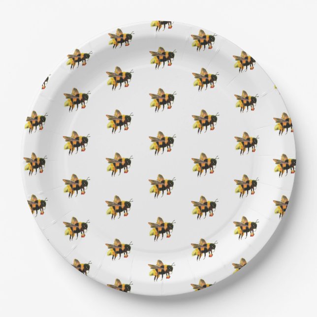  Bumblebees  Collecting Nectar and Pollen   Paper Plate (Front)