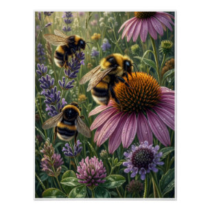 Bumblebees On Coneflowers Pollinator Botanical Fle Poster