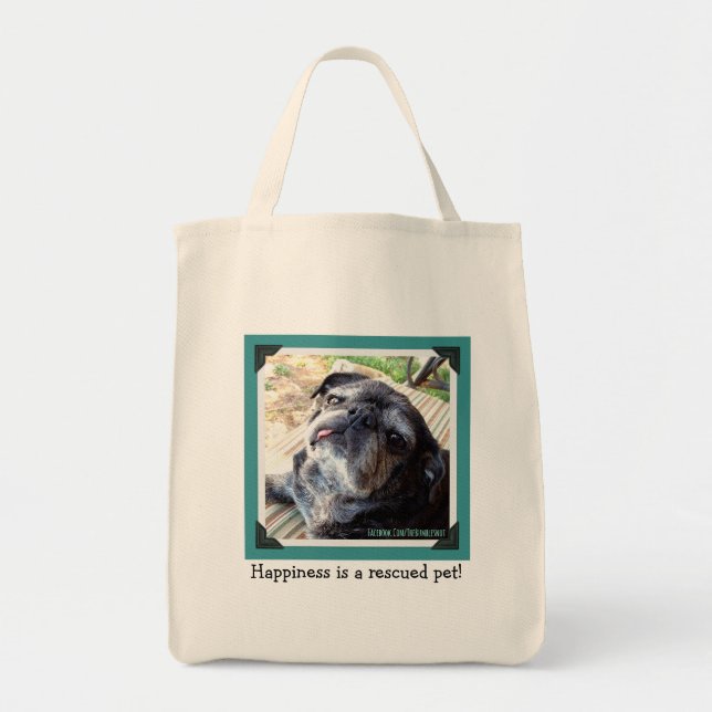 Bumblesnot Tote Bag: Happiness is a rescued pet! (Front)