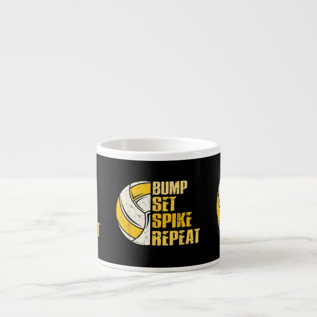 Bump Set Spike Repeat Volleyball Funny Espresso Cup (Front)