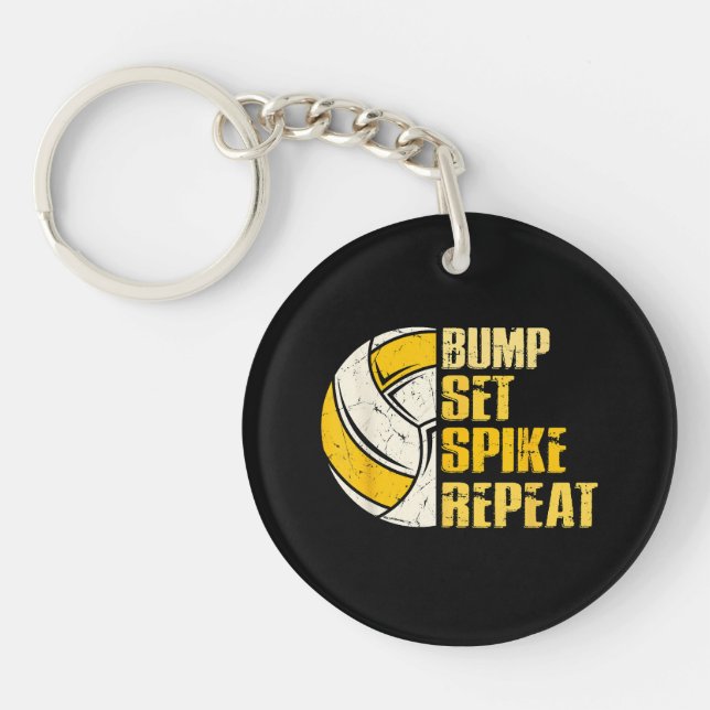 Bump Set Spike Repeat Volleyball Funny Key Ring (Front)