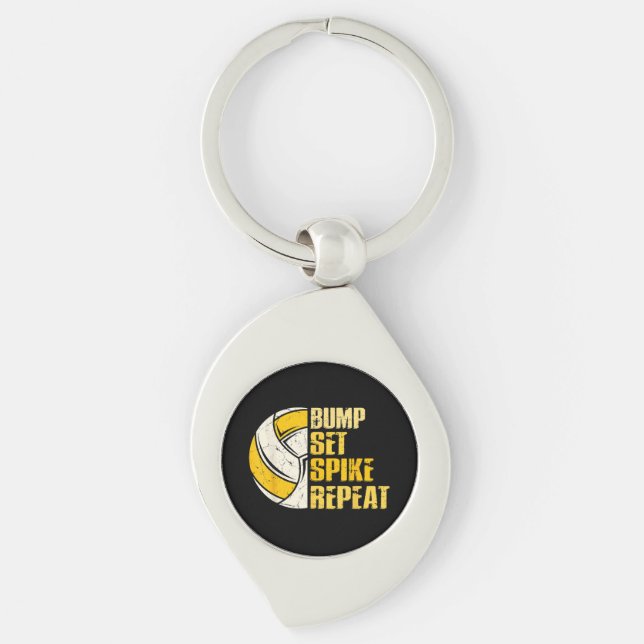 Bump Set Spike Repeat Volleyball Funny Key Ring (Front)