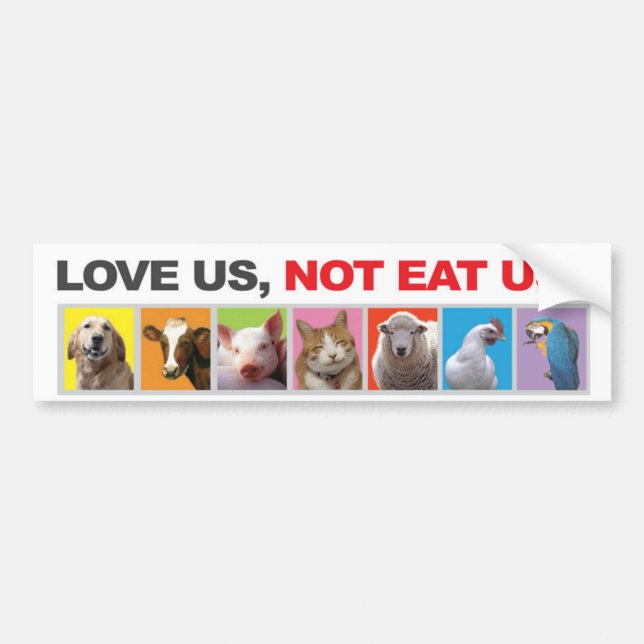 bumper, sticker,animals, vegetarian,love bumper sticker (Front)
