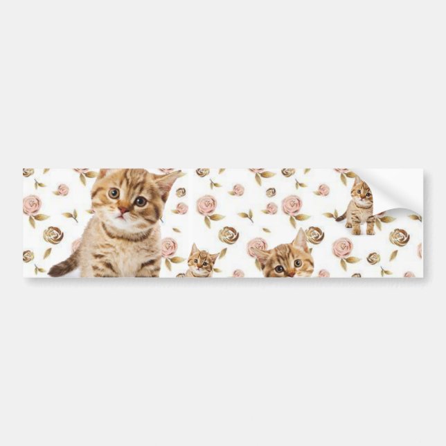 Bumper Sticker Cat Kittens Floral (Front)