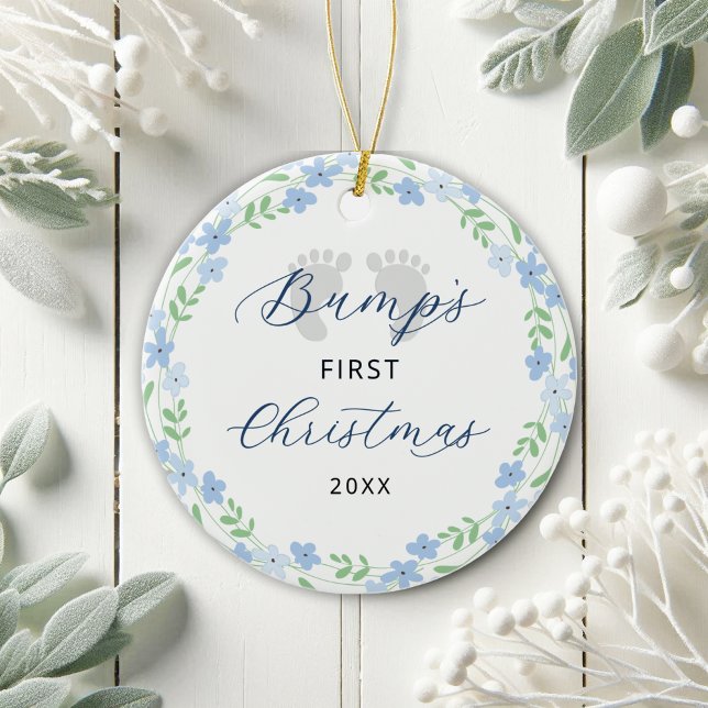 Bump's First Christmas Footprints Blue Holiday  Ceramic Tree Decoration (Creator Uploaded)