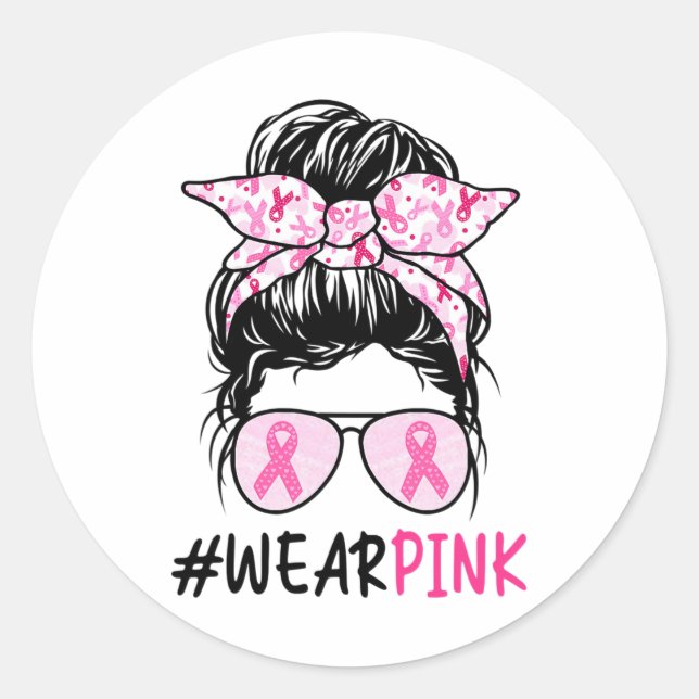 Bun Gles Wear Pink Cute Breast Cancer Awareness  Classic Round Sticker (Front)