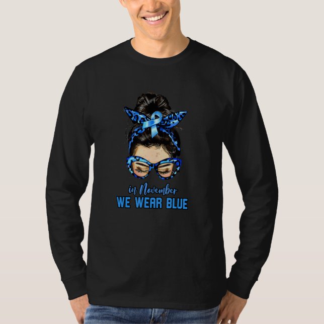 Bun Hair White Girl In November We Wear Blue Diabe T-Shirt (Front)