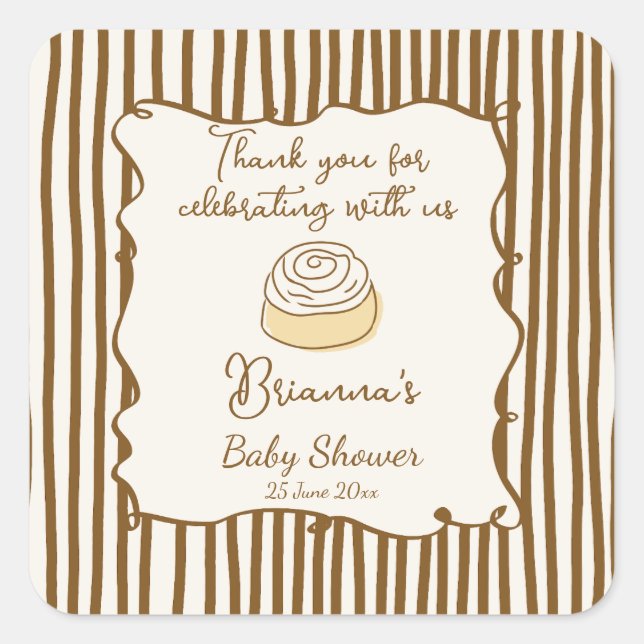 Bun in the oven baking baby shower favor square sticker (Front)