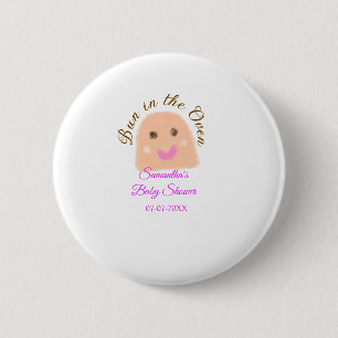 Bun in the oven beige dumpling baby shower pink br 6 cm round badge