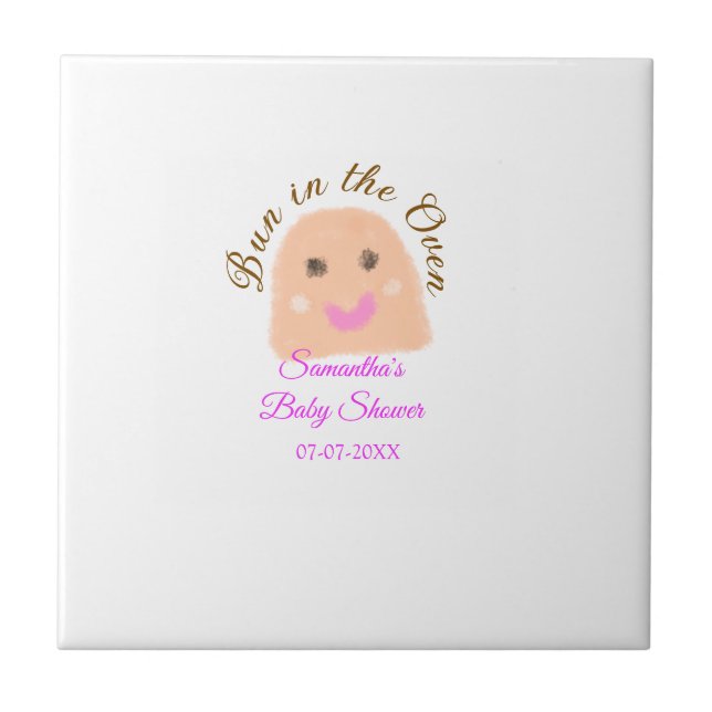Bun in the oven beige dumpling baby shower pink br tile (Front)