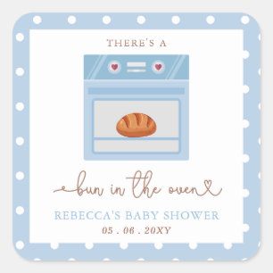 Bun In The Oven Blue Baby Boy Baby Shower Square Sticker