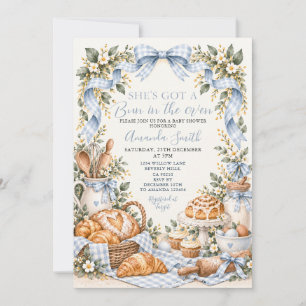 Bun in the Oven Blue Gingham Baby Shower Invitatio Invitation