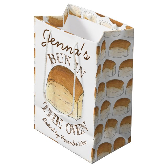 Bun in The Oven Bread Dinner Roll Baby Shower Medium Gift Bag (Front Angled)