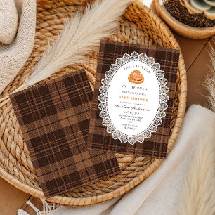Bun In The Oven Brown Gingham Baby Shower Invitation