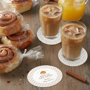Bun In The Oven Cinnamon Roll Baby Shower Round Paper Coaster