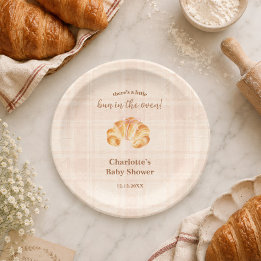 Bun in the Oven Croissant Girl Baby Shower Paper Plate